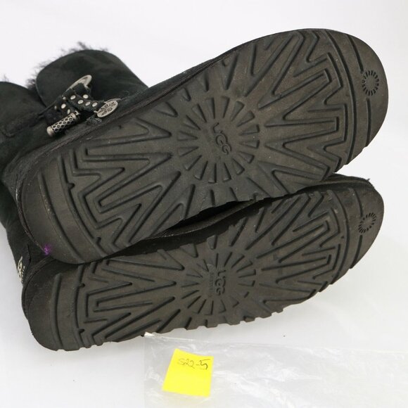 Ugg Womens Azalea Boot Size 6 Black Suede Shearling Sherpa Charms Short Bootie - Picture 9 of 11